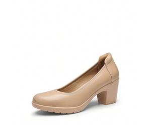 Damen Pumps mit runder Zehenpartie und niedrigem Blockabsatz, elegant, bequem, einfarbig, zum Hineinschlüpfen, für Hochzeit, Büro, Geschenk, Festival