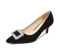 Damen-Pumps mit Strasssteinen, spitzer Zehenpartie und niedrigem Absatz, 5,1 cm Kitten Heels, Slip-on, modische Party-Pumps für Hochzeiten und formelle Anlässe,Schwarz,37 EU
