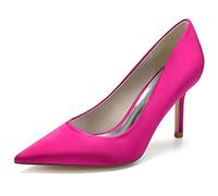 Damen Pumps Mode Spitze Geschlossene Zehe High Heels Sexy Slip on Stöckelabsatz Party Abschlussball Hochzeit Schuhe,Fuchsia,40 EU