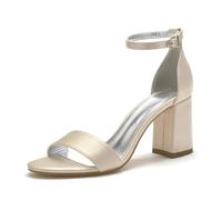 Damen Pumps Schuhe Hochzeit Sandalen Blockabsatz Offener Zeh Brautschuhe,Champagne,39 EU