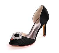 Damen Pumps Sommer Peep Toe Strass Satin Stiletto High Heels Sandalen Party Brautschuhe Hochzeitsschuhe,Schwarz,42 EU