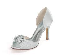 Damen Pumps Sommer Peep Toe Strass Satin Stiletto High Heels Sandalen Party Brautschuhe Hochzeitsschuhe,Silber,42 EU