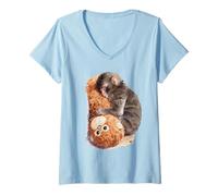 Damen Punch - Niedlicher Baby-AFFE & Orang-Utan Stofftier Aquarell T-Shirt mit V-Ausschnitt