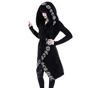 Damen Punk Cardigan Moon Print Langarm Kapuzen Cardigan Jacke Damen Moon Gothic Witchcraft Hooded Cardigan Occult Langarm Punk Hoodie Jacke Mid Long Sweatshirt