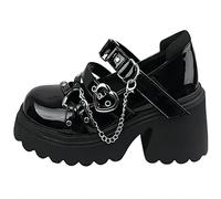 Damen Punk-Plateau-Pumps, klassisch, cool, Frühling, Metallkette, Mary Jane, Lolita-Schuhe, Damen, Japanisches Lackleder, High Heels, Gothic-Schuhe