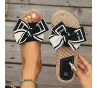 Damen Punkte Schwarz-Weiß Schleife Slides, modische quadratische offene Zehe Slip-On Flache Schuhe, Lässig Slide Sandalen, Frühling Sommer Outfits