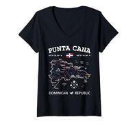 Damen Punta Cana Dominikanische Republik Karte Flagge Reisekoordinaten T-Shirt mit V-Ausschnitt