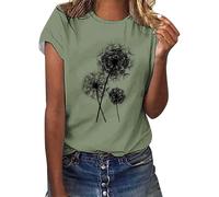 Damen Pusteblume Gedruckt Shirt Kurzarm Rundhals T-Shirt Mode Top Leicht Weich Casual Sommer Outfit Kleidung Frauen S Tops Kurzarm, mintgrün, 3XL