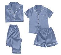 Damen-Pyjama, Baumwollhemd, Satin-Schlafanzug für Teenager-Mädchen, Loungewear-Sets für britische Kleidung, Pyjama-Set, Übergröße, Pyjama-Set, kurze Passform, UK-Shorts, passende Paare, hellblau, L
