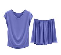 Damen-Pyjama für Modal, Loungewear-Set, UK-Trainingsanzug, Shorts, Pyjama-Sets für britische Nachtwäsche, Braut, Familie, passender Schlafanzug und passender Schlafanzug aus Baumwolle, blau, 3XL