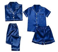 Damen Pyjama-Set - 4-teiliges Pyjama-Set für Frauen, Pyjamas, große Größe, Pyjamas für Frauen, lässig, Pyjama, Damen, Spitze, Träger, Shorts, dunkelblau, 54