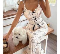 Damen Pyjama-Set mit Cartoon Bär- und Herz-Muster, bestehend aus Trägertop und langer Hose
