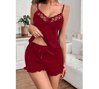 Damen-Pyjama-Set mit verstellbaren Trägern - lockere Nachtwäsche Shorts und Weste für Sommer-Nachtwäsche, Outfit S-40(Wine XL)