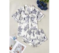 Damen-Pyjama-Set, Seide, weich, bequem, Nachtwäsche, Dschungel-Druck, Nachtwäsche, kurze Hose