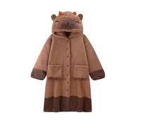 Damen Pyjama Set Unisex Capybara Costume Warm Flannel Capybara Cute Animal Pajamas for Christmas Schlafanzug Große Größen Damen Frauen Nachthemd (Brown, L)