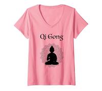 Damen Qigong Chi Gong T-Shirt mit V-Ausschnitt, Rosa, M