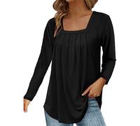 Damen Quadratischer Hals Oberteile Frühling Herbst Casual Hemd Langarm Lose Tops Einfarbig Lässige Langarm T-Shirt