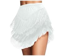Damen Quaste Bauchtanz Rock Fransen Latein Rock Damen Fransen Tanzrock Training Tanzkleidung Gothic Cover Up Partyrock Tango Chacha Festival Performance Outfit Modern Dance Wear für Frauen (White, S)