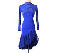 Damen Quaste lateinisches Tanzkleid Ballroom Schlitzrock Salsa Samba Rock Latin Competition Dress Tutu Cha Cha Übungsrock Weibliches Kleid Latein Tangor Tanz Quaste (XXL,Blue)