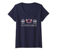 Damen Queen Elizabeth Platin Jubiläum 70 Jahre Britische Flagge T-Shirt mit V-Ausschnitt