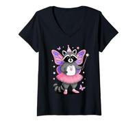 Damen Raccoon Fairy Ballerina Trash Panda Raccoons T-Shirt mit V-Ausschnitt