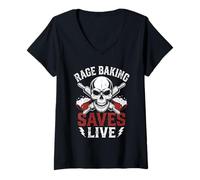Damen Rage Baking Saves Live Fun Metalhead Stress Baker Hardcore T-Shirt mit V-Ausschnitt