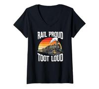 Damen Rail Proud Toot Loud Eisenbahn Dampflok Fan T-Shirt mit V-Ausschnitt