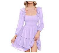 Damen Rapunzel Kostüm aus Chiffon - Lila A-Linien Kleid mit Viereckigem Ausschnitt, Slim Fit, Langarm, Elegant und Märchenhaft für Fasching