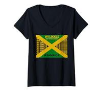 Damen Rasta, Jamaikanische Vibes, Jamaika-Flagge T-Shirt mit V-Ausschnitt