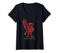 Damen Red Liverpool England Est. 1207 Colossal Liverbird Aged T-Shirt mit V-Ausschnitt
