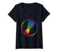 Damen Regenbogen Djembe-Trommel für LGBTQ Djembe Musiker Stolz T-Shirt mit V-Ausschnitt