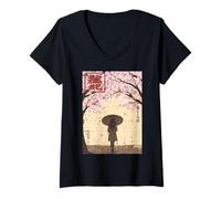 Damen Regenschirm für Mädchen, Kirschblüten, japanische Kunst, Damen, Kinder T-Shirt mit V-Ausschnitt