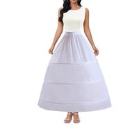 Damen Reifrock mit 3 Reifen, Unterrock, A-Linie, Bodenlänge, Reifrock für Hochzeit, Ballkleid, Rock, Slips, Brautkleid, Petticoats, Weiss/opulenter Garten, Einheitsgröße