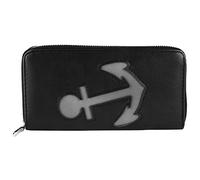 Damen Reißverschluss Geldbörse Portemonnaie Geldbeutel Portmonee Anker Marine, Farbe:Schwarz