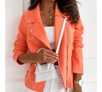 Damen Reißverschluss Knopf Dekor Lässig Passform kurzer Stehkragen Reißverschluss Jacke, Wildleder Fleece Kurzblazer