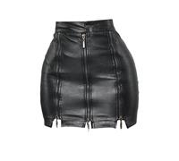 Damen Reißverschluss Wrapped Lederrock Slim Sexy Elegant Kurze Röcke Sommer Casual Hohe Taille Halb Rock (Schwarz,M)