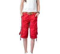Damen Relaxed-Fit Twill-Shorts Mit Mehreren Taschen FüR LäSsige Outdoor Bermuda Cargo Shorts Aus Baumwolle Lockere Kurze MilitäRhosen (36,Rot 1)