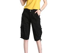 Damen Relaxed-Fit Twill-Shorts Mit Mehreren Taschen FüR LäSsige Outdoor Bermuda Cargo Shorts Aus Baumwolle Lockere Kurze MilitäRhosen (38,Schwarz)