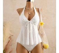 Damen Relaxed Vacation Polka Dot Strukturierter Stoff Camisole Bikini Top