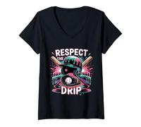 Damen Respect The Drip Baseball Ice Cream Drip Helm Schläger Jungen T-Shirt mit V-Ausschnitt