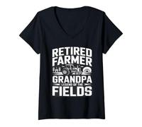Damen Retired Farmer Opa Legend of The Fields Traktor T-Shirt mit V-Ausschnitt