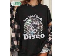 Damen Retro 80er Disco Party T-Shirt - Kurzarm Rundhals mit Disco- & "I Feel Like Dancing"-Grafik, 220 g/m² schweres Gewebe, Ganzjahres-Freizeit- & Fe