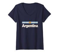 Damen Retro Argentinien Flagge Bandera de Argentinien Blau Argentinien T-Shirt mit V-Ausschnitt