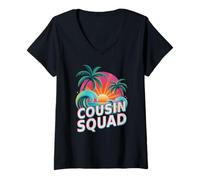 Damen Retro Cousin Squad Strand Urlaub Reise Salty Vacay T-Shirt mit V-Ausschnitt