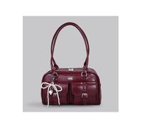 Damen Retro einfarbige PU-Leder Schultertasche mit mehreren Taschen, großer Kapazität, inklusive abnehmbarem Accessoire-Anhänger, Street & japanischer