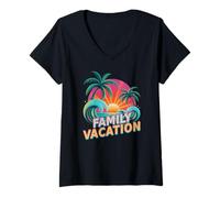 Damen Retro Familie Urlaub Surfen Trip Salty Vacay Matching T-Shirt mit V-Ausschnitt