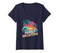 Damen Retro Familie Urlaub Surfen Trip Salty Vacay Matching T-Shirt mit V-Ausschnitt