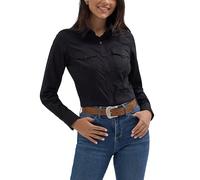 Damen Retro Langarm Cool Blue Solid Western Shirt, Schwarz, Groß