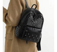 Damen Retro Punk Biker Girl Rucksack, schwarze Nieten Handtasche, personalisierter Kreuz Klappe Rucksack mit mehreren Taschen, großes Fassungsvermögen