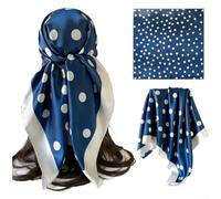 Damen Retro Seidenschal 90x90 cm mit Polka Dot Muster, Leichter Quadratischer Schal aus Weichem Satin für Büro und für freizeit, Vielseitiges Halstuch als Kopftuch(Blue)